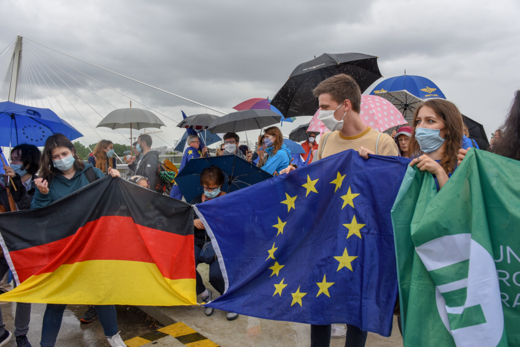 Manif pour ouverture des frontieres entre France et Allemagne